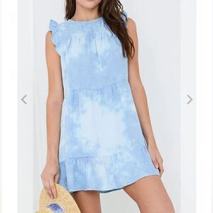 Bella Dahl sky fall bomba Blue tie dye ruffled tiered dress Tencel size M